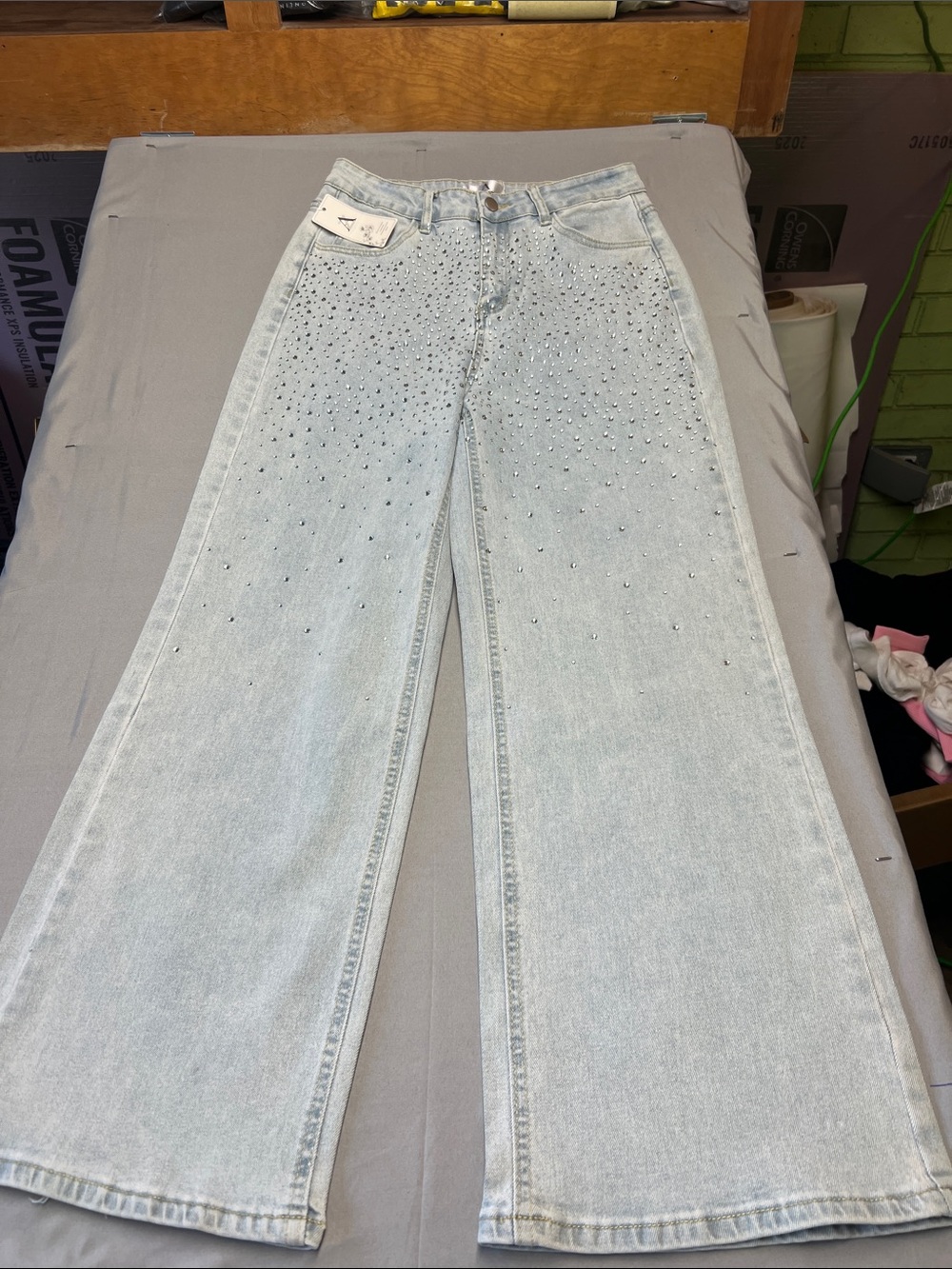 a new day Light Blue Wide-Leg Rhinestone Jeans